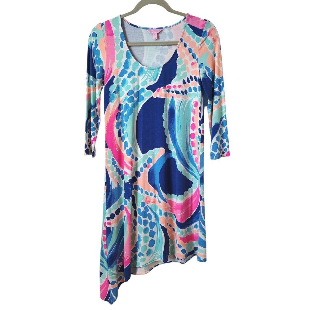 Lilly Pulitzer Dress XS Ariana Asymmetric Jersey Swing Starfish Pullover Ocean‎